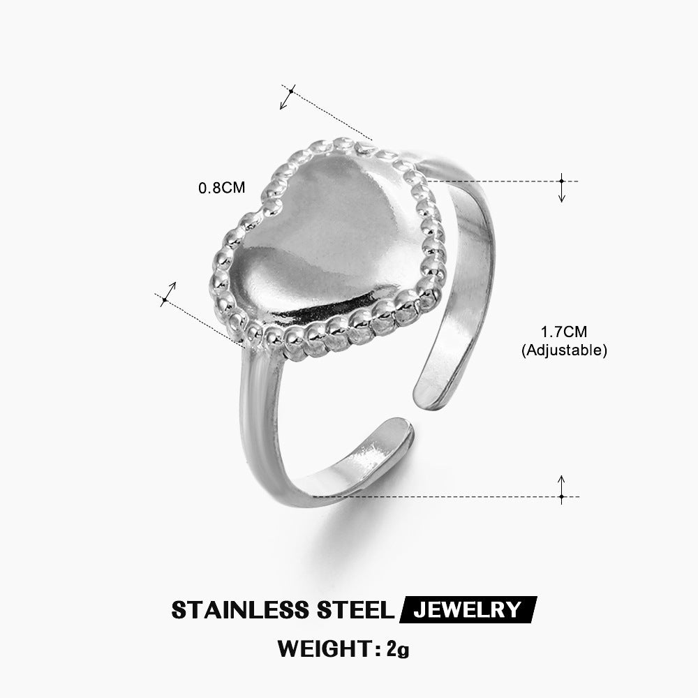 Fashion Adjustable Stainless Steel Heart Ring
