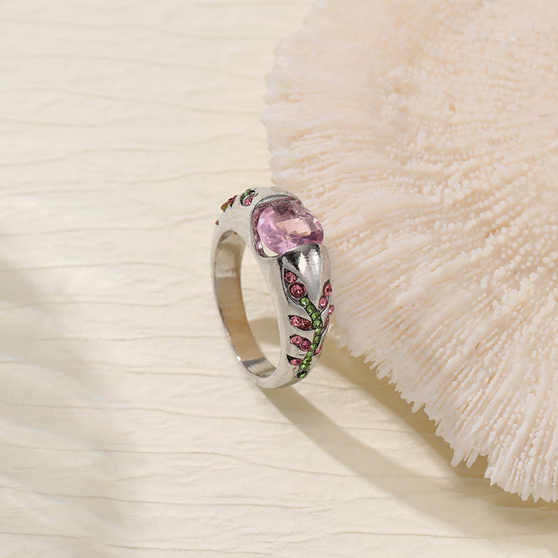 Leaf Style Zirconium Inlaid Ring, Simple And Stylish