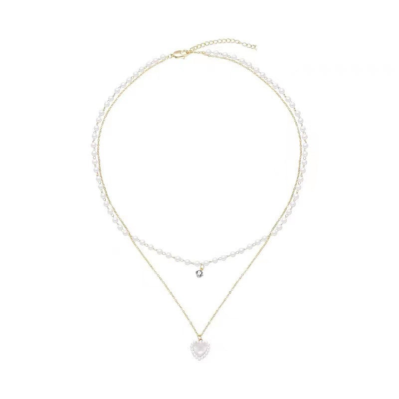 Women's Simple All-match Pearl Heart-shaped Double-layer Necklace