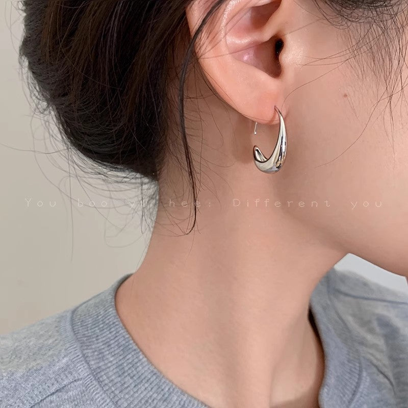 Minimalist Metallic Teardrop Versatile Temperament C-shaped Hoop Earrings