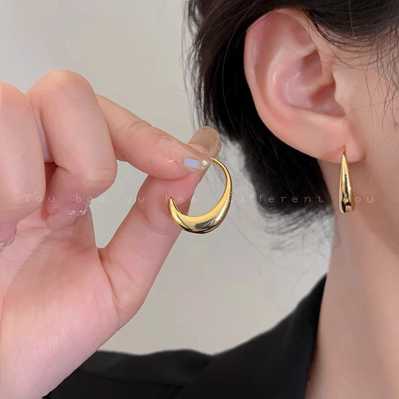 Minimalist Metallic Teardrop Versatile Temperament C-shaped Hoop Earrings