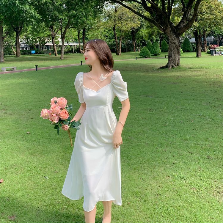 Puff Sleeve Dress French Retro Gentle