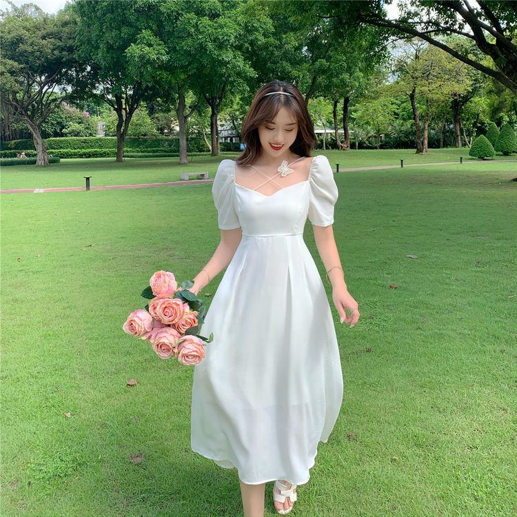 Puff Sleeve Dress French Retro Gentle