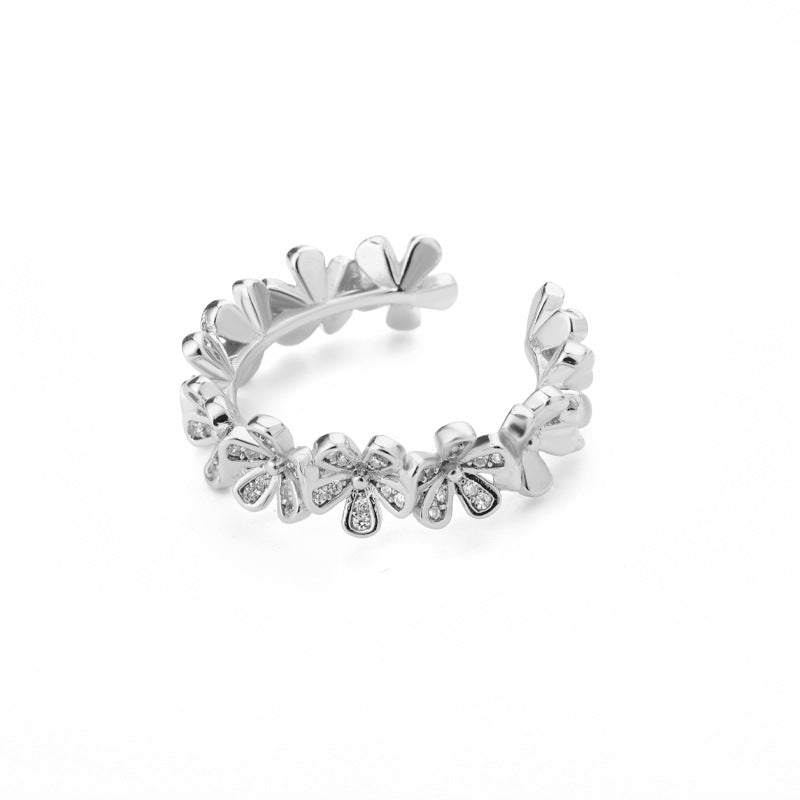 Open Mouth Index Finger Micro-inlaid Zirconia Petal Forest-style Small Flower Ring