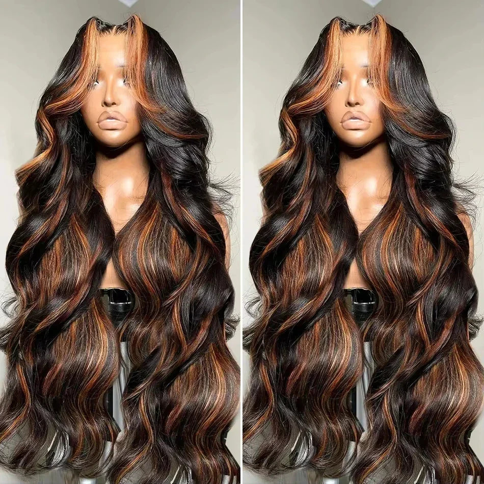 Ombre Highlight Body Wave 13x4 HD Lace Front Human Hair Wig Curly 1B/30 Black Brown Colored 13x6 Lace Frontal Wigs For Women