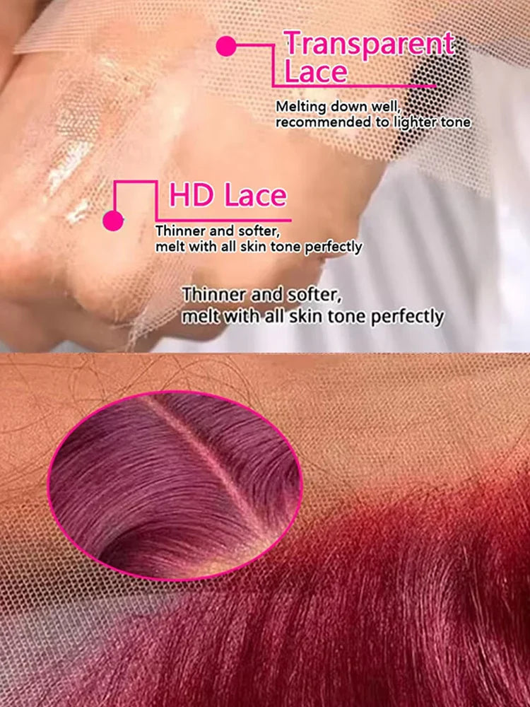 200% Body Wave Wig Burgundy 99J Lace Front Wig 13x4 13x6 HD Lace Frontal Wig Human Hair Pre Plucked 99j Red Colored Wig