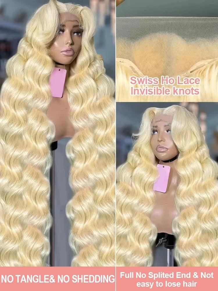 200 Density 30 40 Inch 613 honey blonde Body Wave 13x6 HD Transparent Lace Frontal Wigs Human Hair Brazilian 13x4 Lace Front Wig