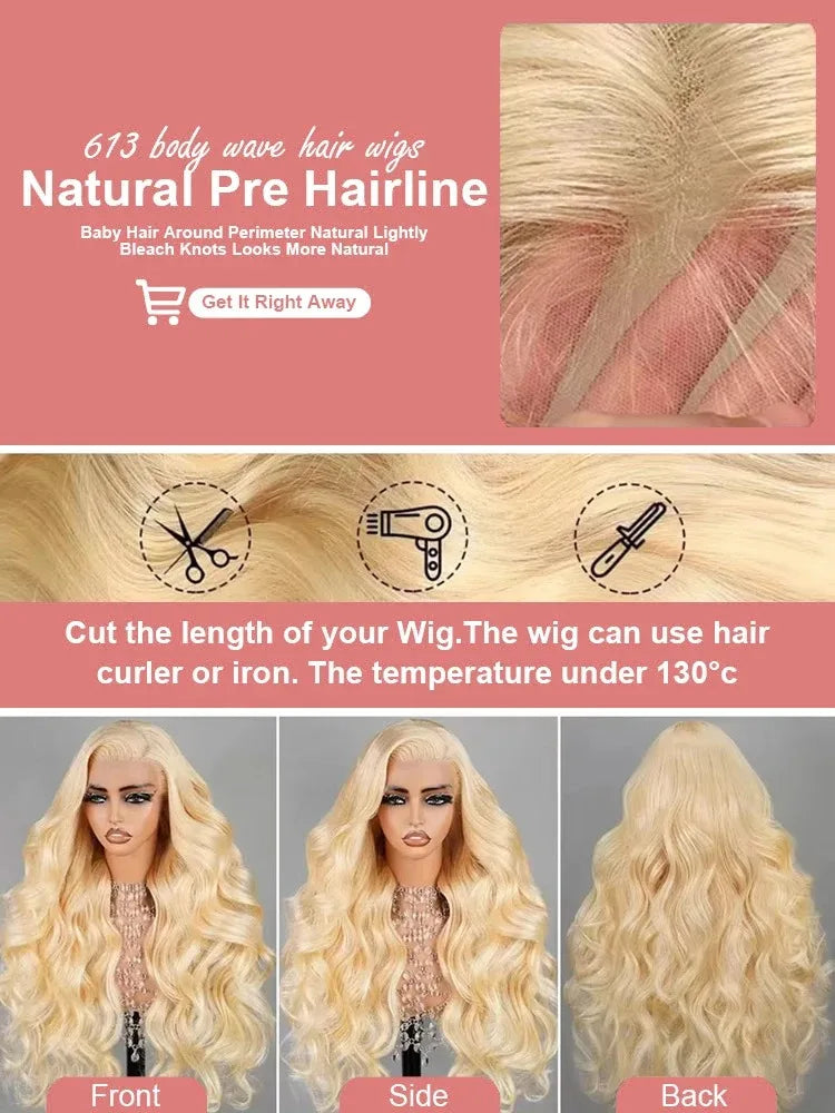 200 Density 30 40 Inch 613 honey blonde Body Wave 13x6 HD Transparent Lace Frontal Wigs Human Hair Brazilian 13x4 Lace Front Wig