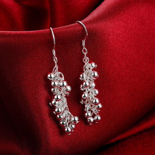 Silver Light Beads String Earrings Outside Women