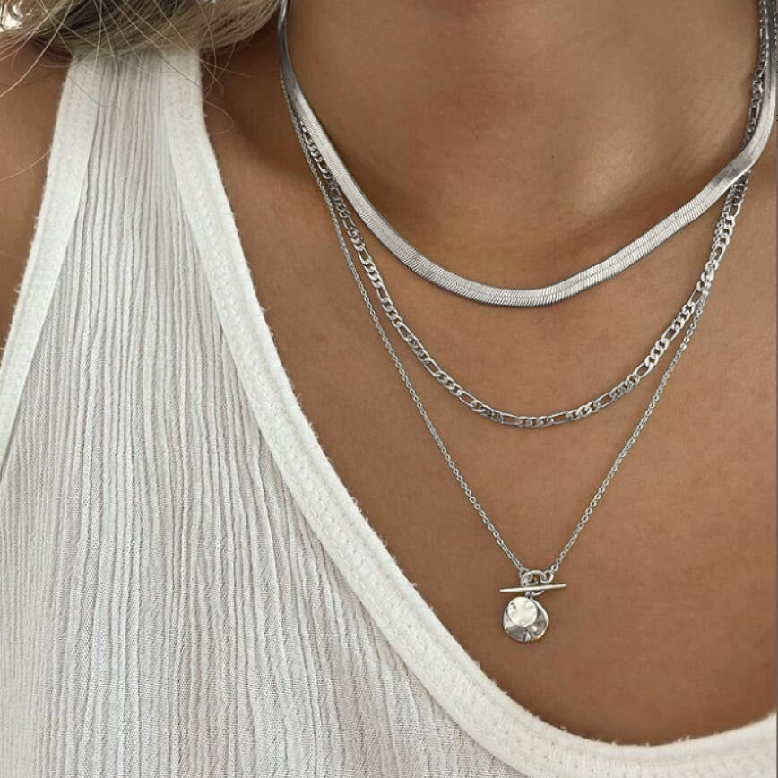 European And American Coin Snake Bone Three-layer Necklace For Women