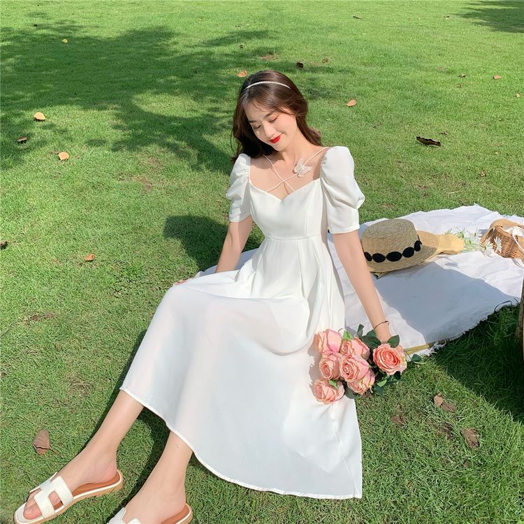 Puff Sleeve Dress French Retro Gentle