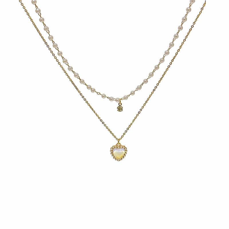 Women's Simple All-match Pearl Heart-shaped Double-layer Necklace